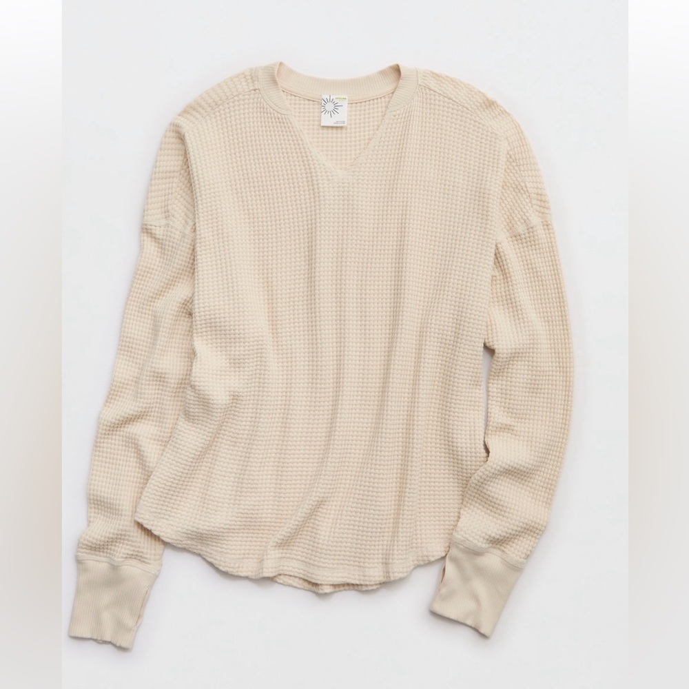 New OFFLINE By Aerie Wow! Waffle Notch
Neck Long Sleeve T-Shirt Size XL